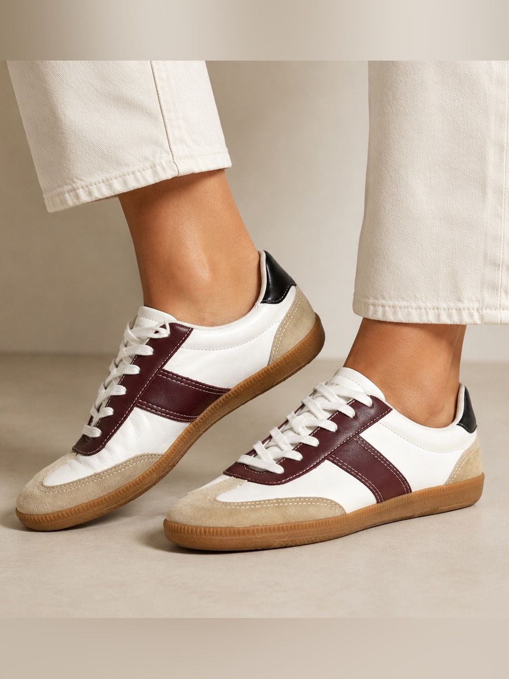 J Crew Field Sneakers Leather suede White and burgundy color women’s size 7